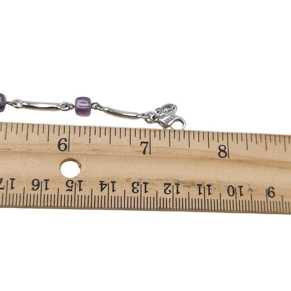 Monet Purple Beaded Station Link Bangle Bracelet Silver Tone Vintage - Picture 4 of 4